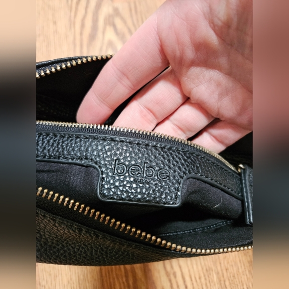 BEBE Textured Black Leather Insert Makeup Bag Rosegold Hardware - Picture 12 of 15